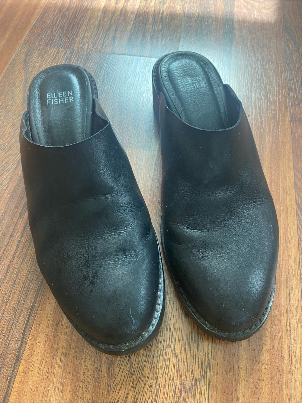 Eileen Fisher Black Leather Slip-On Clogs